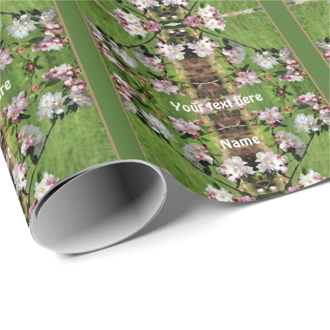 Papier Cadeau Flore rose et blanche printanière personnalisée (Coin rond)