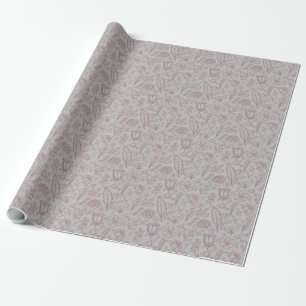 Papier Cadeau Flore rose simple sur gris  