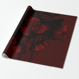 Papier Cadeau Flore rouge profond Élégant Mariage gothique