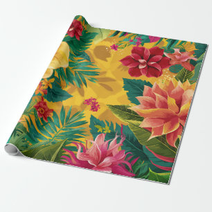 Papier Cadeau Flore tropicale, fleurs rayonnantes et feuillage l