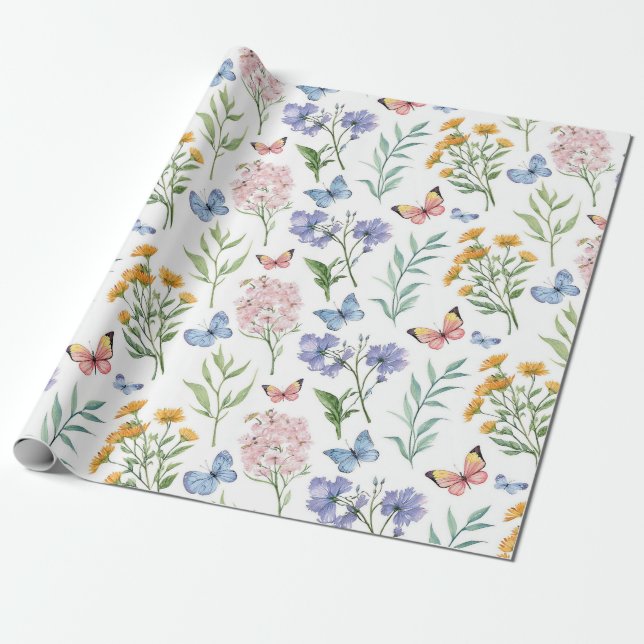 Papier Cadeau Flore végétale minimaliste fleur sauvage (Déroulé)