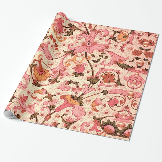 PAPIER CADEAU FLORENTINE RENAISSANCE ROSE FLORALE SWIRLS, FLEURS (Déroulé)