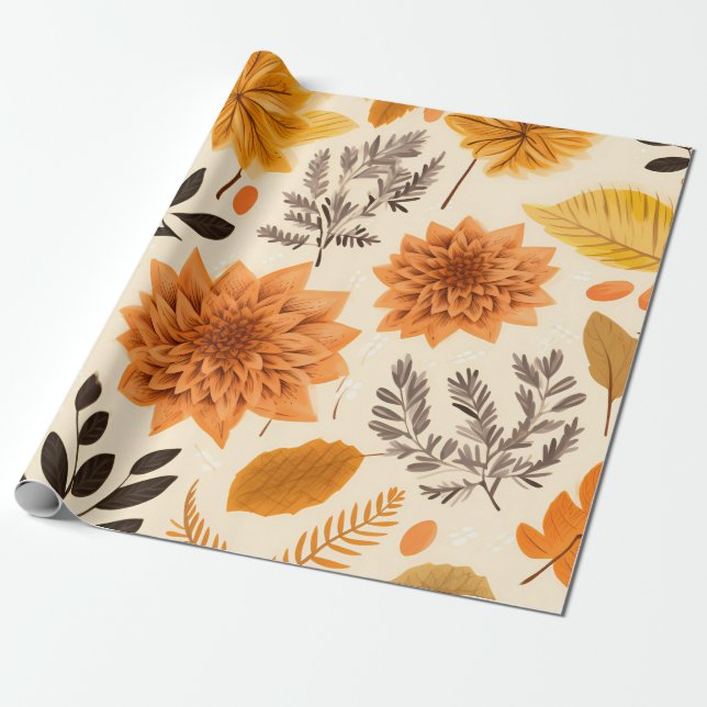 Papier Cadeau Flores d'automne dorées (Déroulé)
