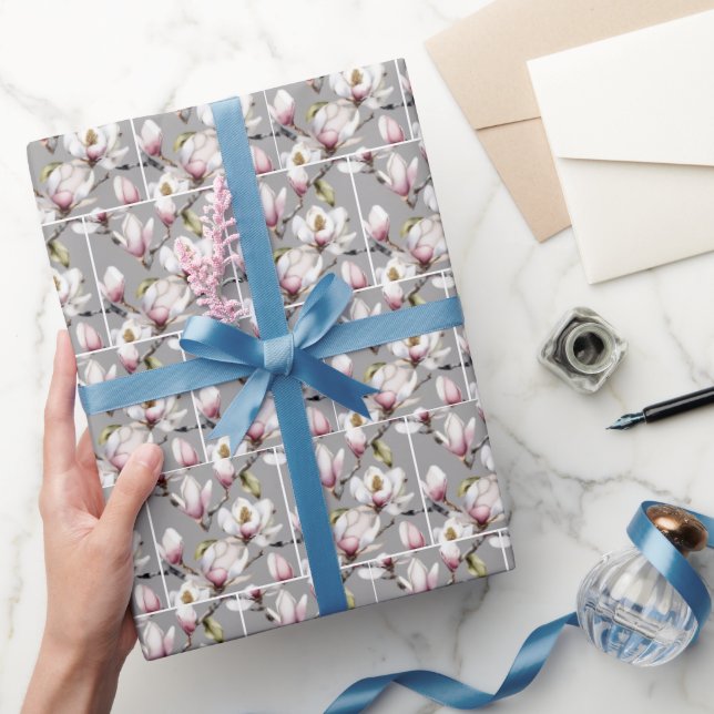 Papier Cadeau Flores de Magnolia printanières (Cadeaux)