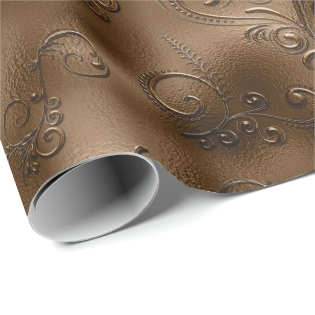 Papier Cadeau Flourishes de bronze (Coin rond)