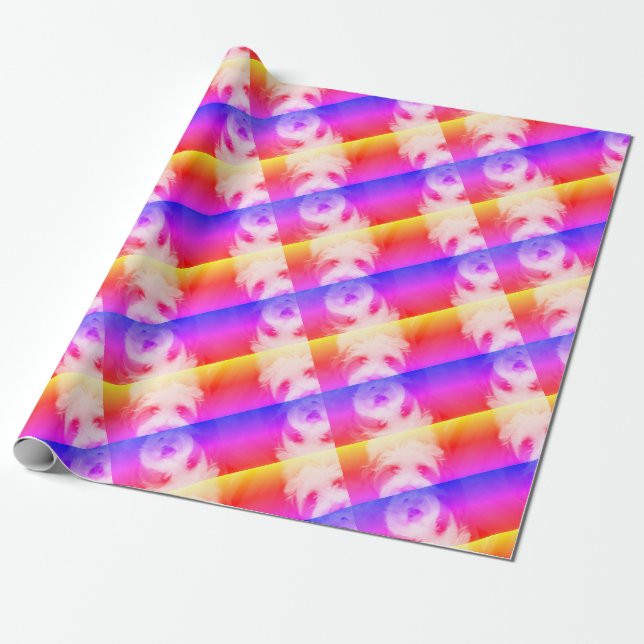 Papier Cadeau Fluffy dog repeat pattern with tropical brights (Déroulé)