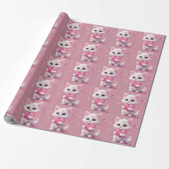 Papier Cadeau Fluffy White Love Kitten (Déroulé)