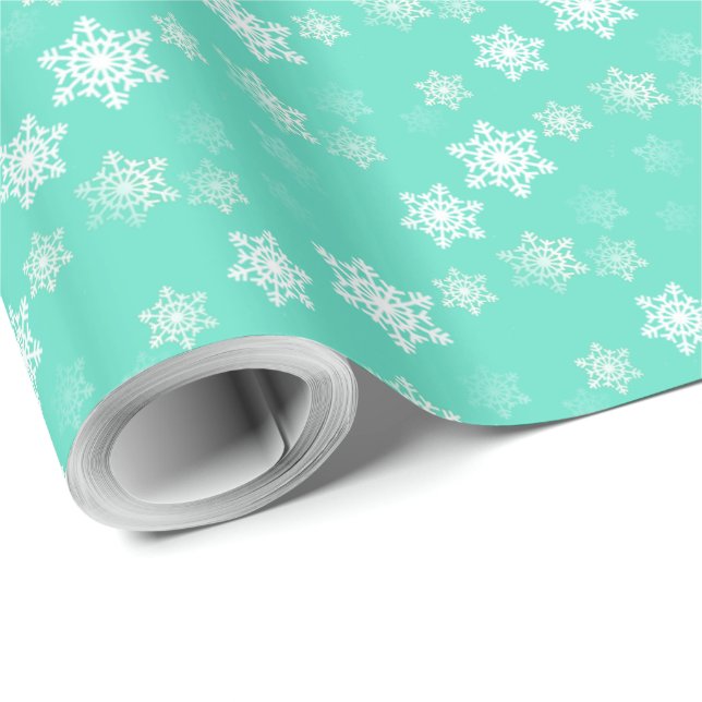 Papier Cadeau Flûtes de neige bleu Aqua (Coin rond)
