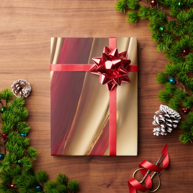 Papier Cadeau Flux Abstrait Art-Rouge et Or- (Cadeau de vacances)