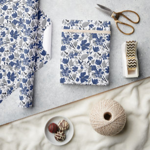 Papier Cadeau Flux Blue Grey Clematis Vin Floral