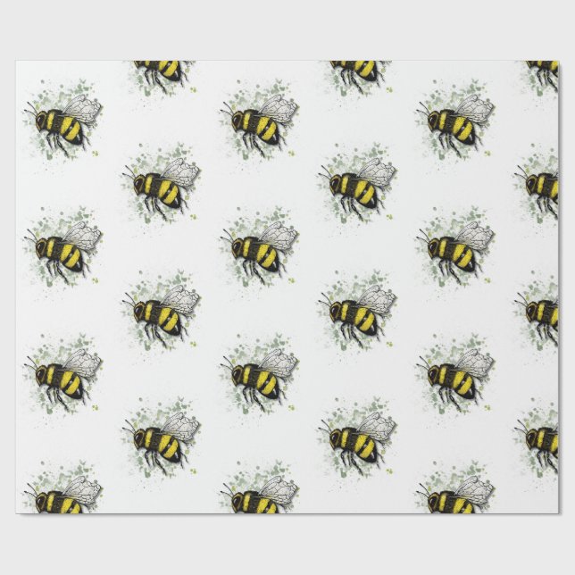 Papier Cadeau Flying Bumble BEE, Freehand Digital Drawing Insect (Plat)