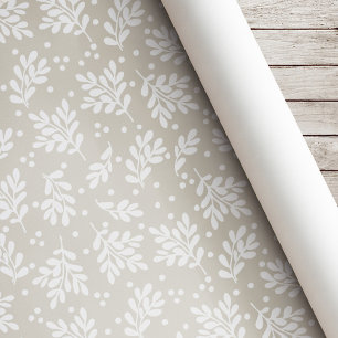 Papier Cadeau Foliage de Noël moderne Cadeau de vacances Beige