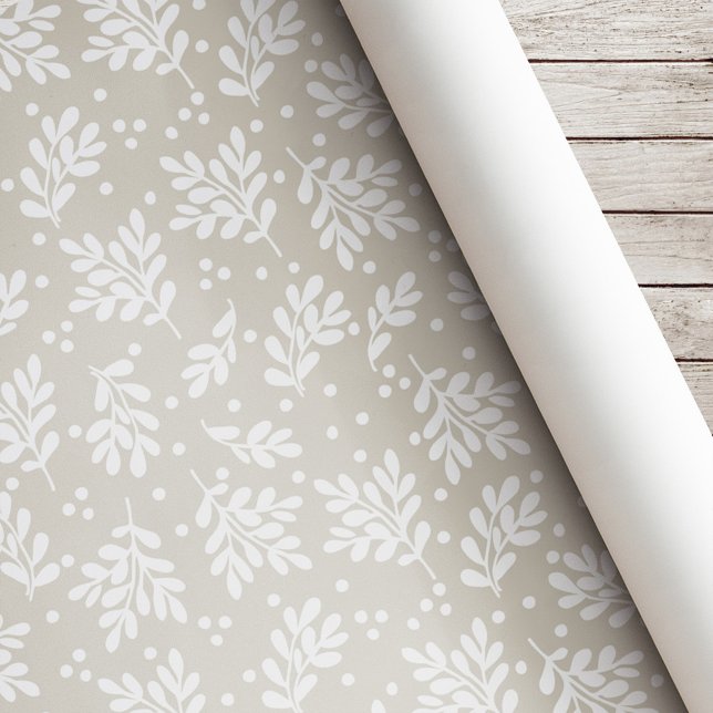 Papier Cadeau Foliage de Noël moderne Cadeau de vacances Beige (Créateur téléchargé)