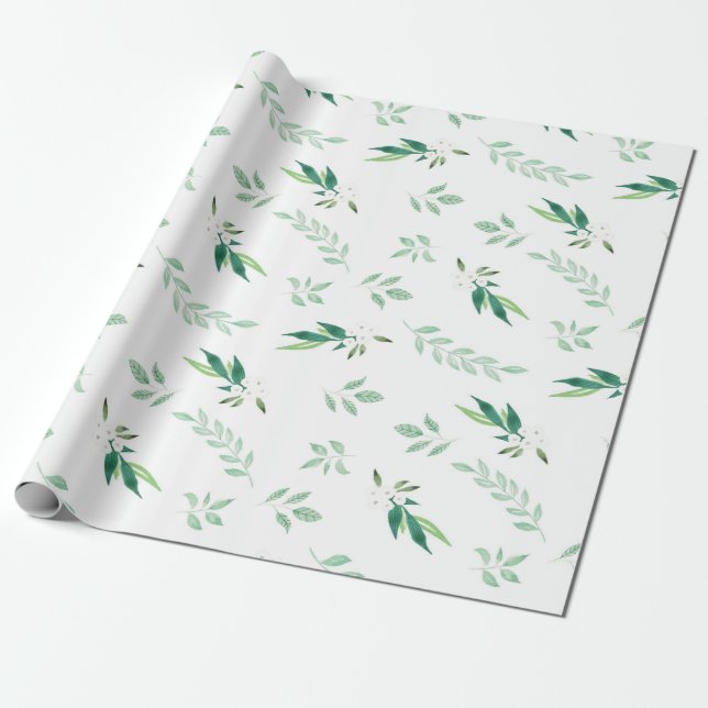 Papier Cadeau Foliage frais Motif Botanique Mariage aquarelle (Déroulé)