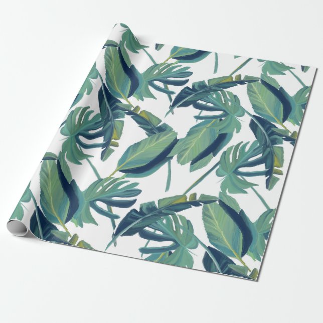 Papier Cadeau Foliage Tropical Monstera Feuille (Déroulé)