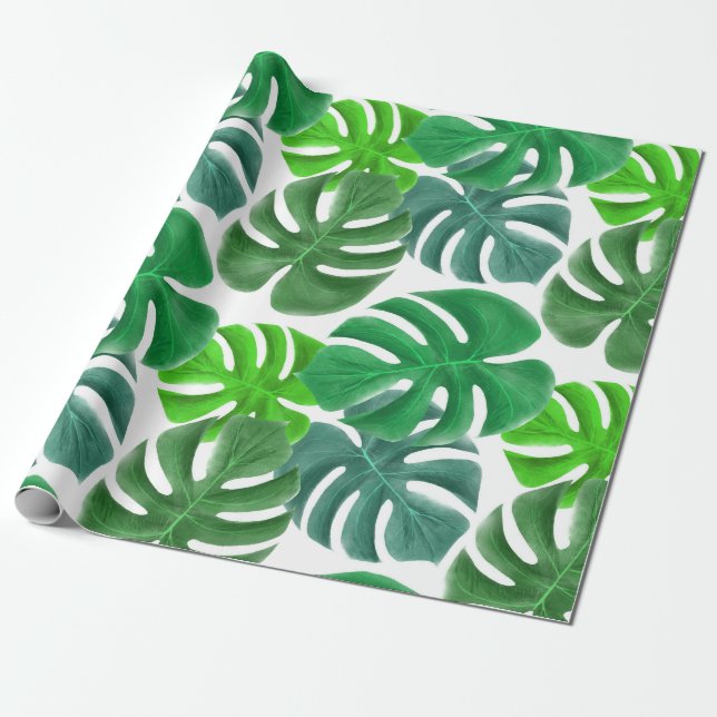 Papier Cadeau Foliage Tropical Monstera Feuille (Déroulé)
