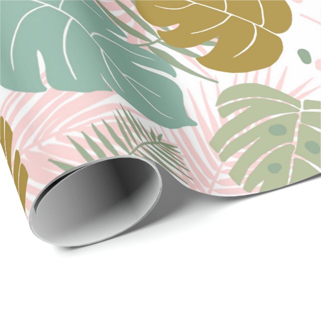 Papier Cadeau Foliage Tropical - Motif Monstère Et Feuille De Pa (Coin rond)