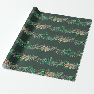 Papier Cadeau Folio de pin à baies vitrées de Noël