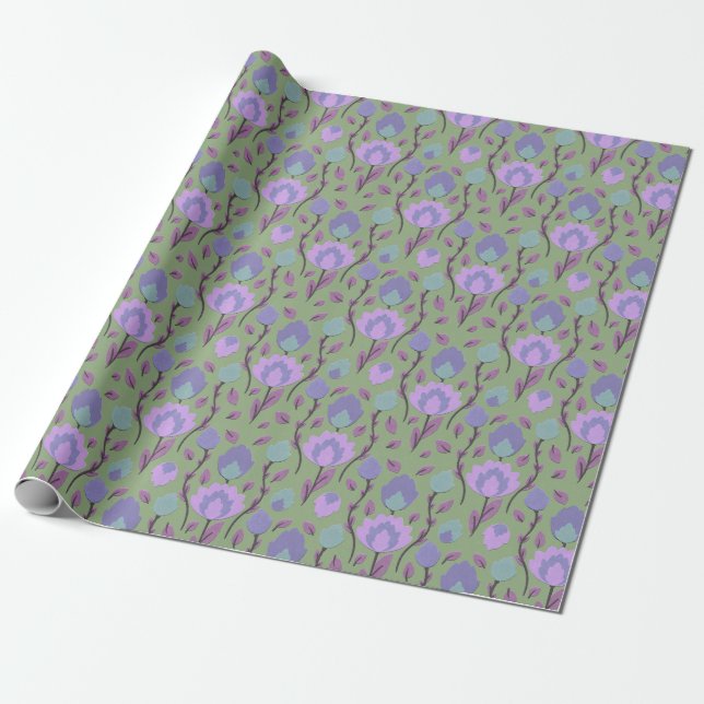 Papier Cadeau Folklore Floral Moderne // Mauve violet (Déroulé)