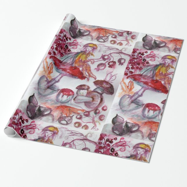 Papier Cadeau FOLLET MAGIQUE DE CHAMPIGNONS Imaginaire Floral Ro (Déroulé)