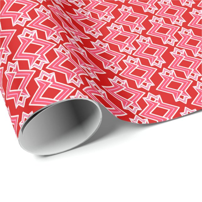 Papier Cadeau Fond d'écran Art déco Motif, rouge foncé et rose (Coin rond)