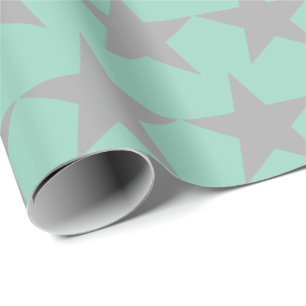 Papier Cadeau - Fond Sarcelle Étoile Grise