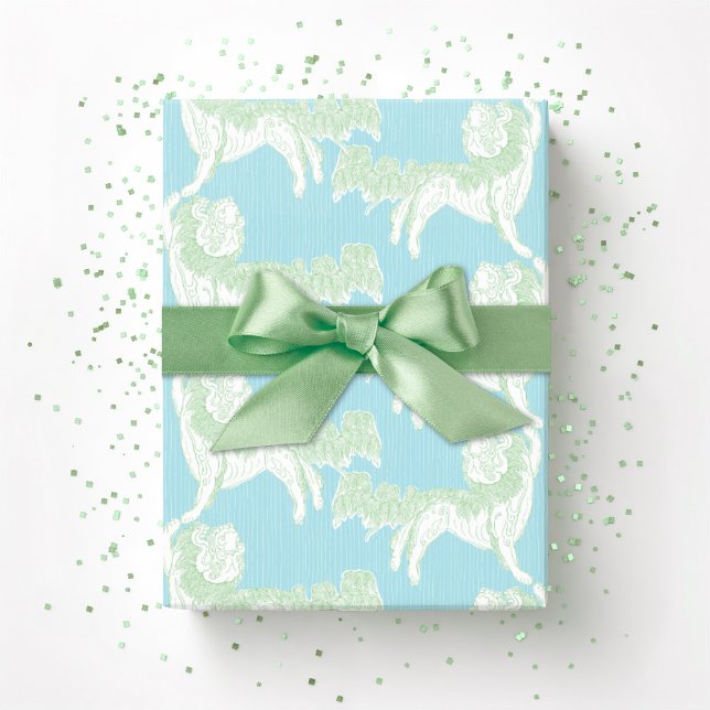 Papier Cadeau Foo Dog Waltz in Green and Aqua (Créateur téléchargé)