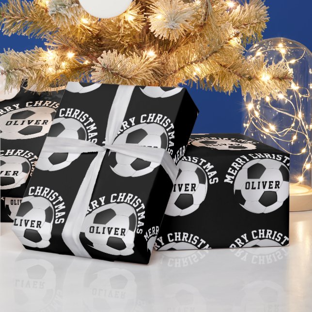 Papier Cadeau Football Balls Enfants Nom Noir Noël (Vacances)
