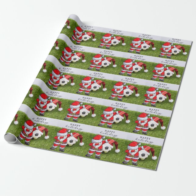 Papier Cadeau Football de Noël Père Noël Dabbing Vacances (Déroulé)