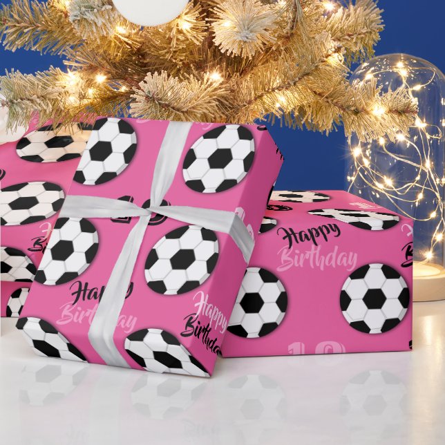 Papier Cadeau football filles anniversaire | ÂGE PERSONNALISÉ (Vacances)