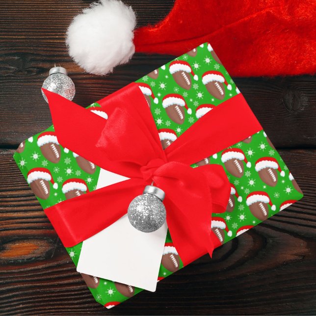 Papier Cadeau Footballs Père Noël Casquette & Snowflakes Green (Créateur téléchargé)