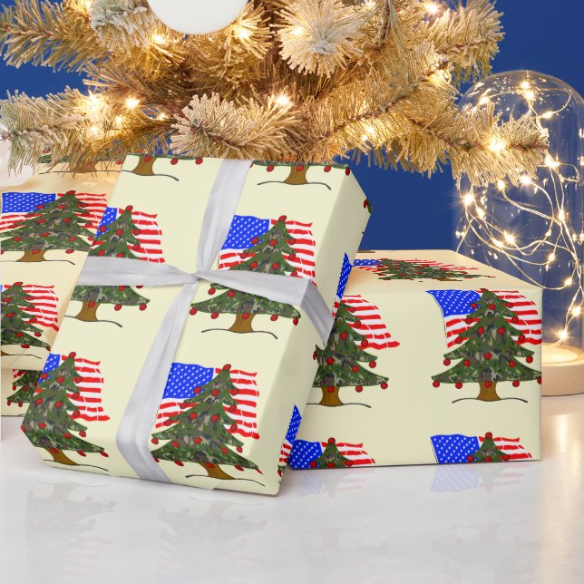 Papier Cadeau Forest Camouflage Christmas Tree w/American Flag (Vacances)