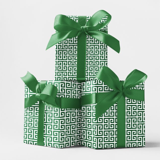 Papier Cadeau Forest Green and White Greek Key Pattern (Forest Green and White Greek Key Pattern Wrapping Paper)