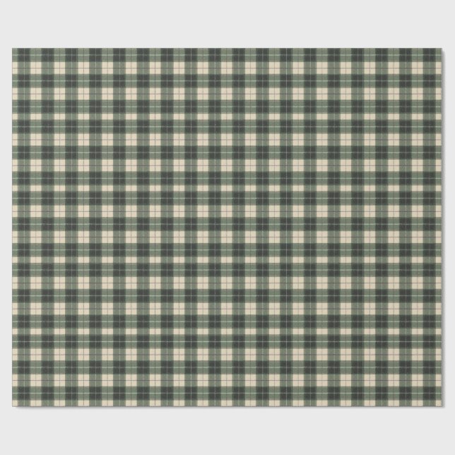 Papier Cadeau Forest Green & Cream Tartan Snowflake (Plat)