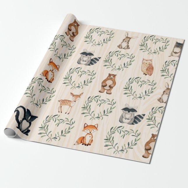Papier Cadeau Forêt animale boisée Bébé (Déroulé)