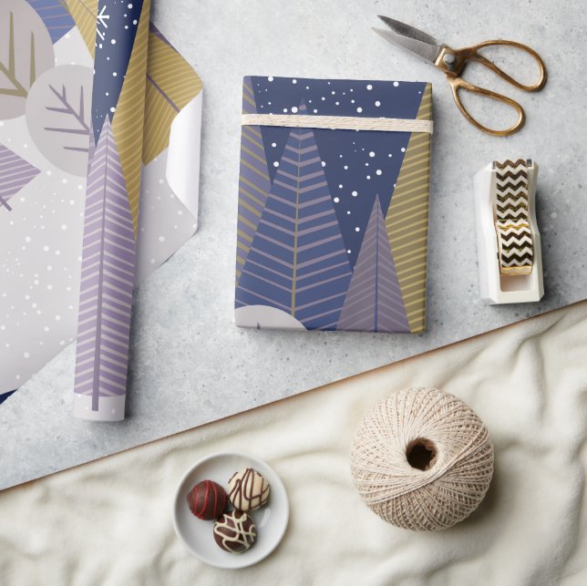Papier Cadeau Forêt bohème avec bleu marine, Noël (Artisanat)