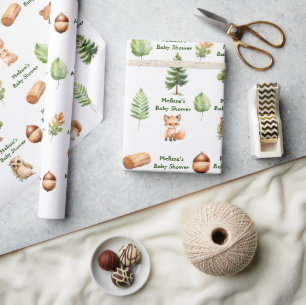 Papier Cadeau Forêt boisée Animaux bébé garçon douche