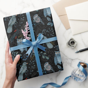 Papier Cadeau Forêt botanique Botanique Boisseau Bleu Chouette O