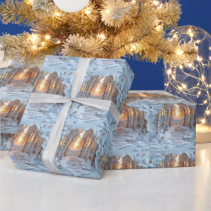 Papier Cadeau Forêt de Birch Blanc Sunset d'hiver