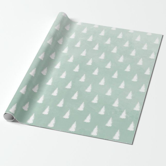 Papier Cadeau Forêt de bois blanc Épinette Arbres Sage Green (Déroulé)
