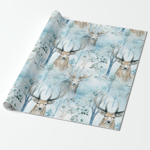 Papier Cadeau Forêt de cerfs à l'aquarelle hivernale (2)