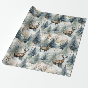 Papier Cadeau Forêt de cerfs aquarelle hivernale (1)
