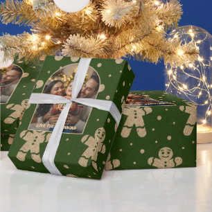 Papier Cadeau Forêt de pain d'épices Photo de Noël personnalisée