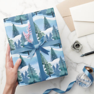 Papier Cadeau Forêt de pins enneigée Aquarelle d'hiver