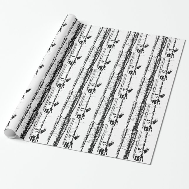 Papier Cadeau Forêt de renard de Birch Animal Silhouette Nature  (Déroulé)