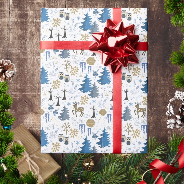 Papier Cadeau Forêt d'hiver moderne rustique Bois Animaux (Créateur téléchargé)
