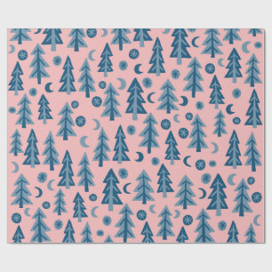Papier Cadeau Forêt d'hiver Pins Arbres Lune Étoiles Cadeau