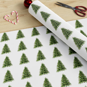 Papier Cadeau Forêt d'hiver Vert sapin de Noël Motif blanc