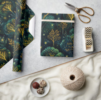 Papier Cadeau Forêt enchantée émeraude foncé Bois magique