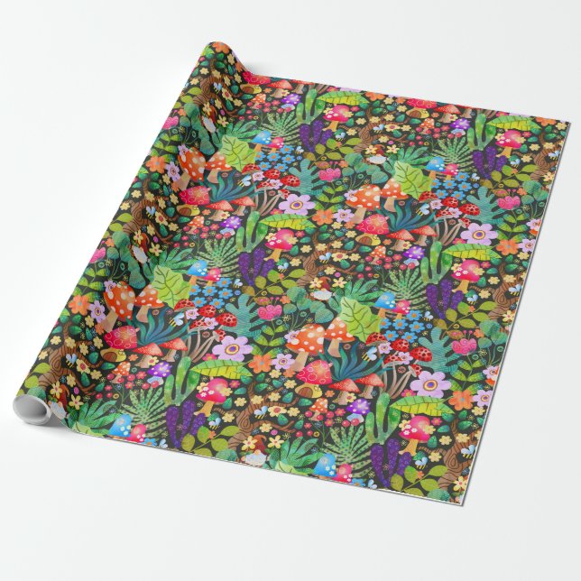 Papier Cadeau Forêt enchantée Fairytale Jardin Scène rustique (Déroulé)